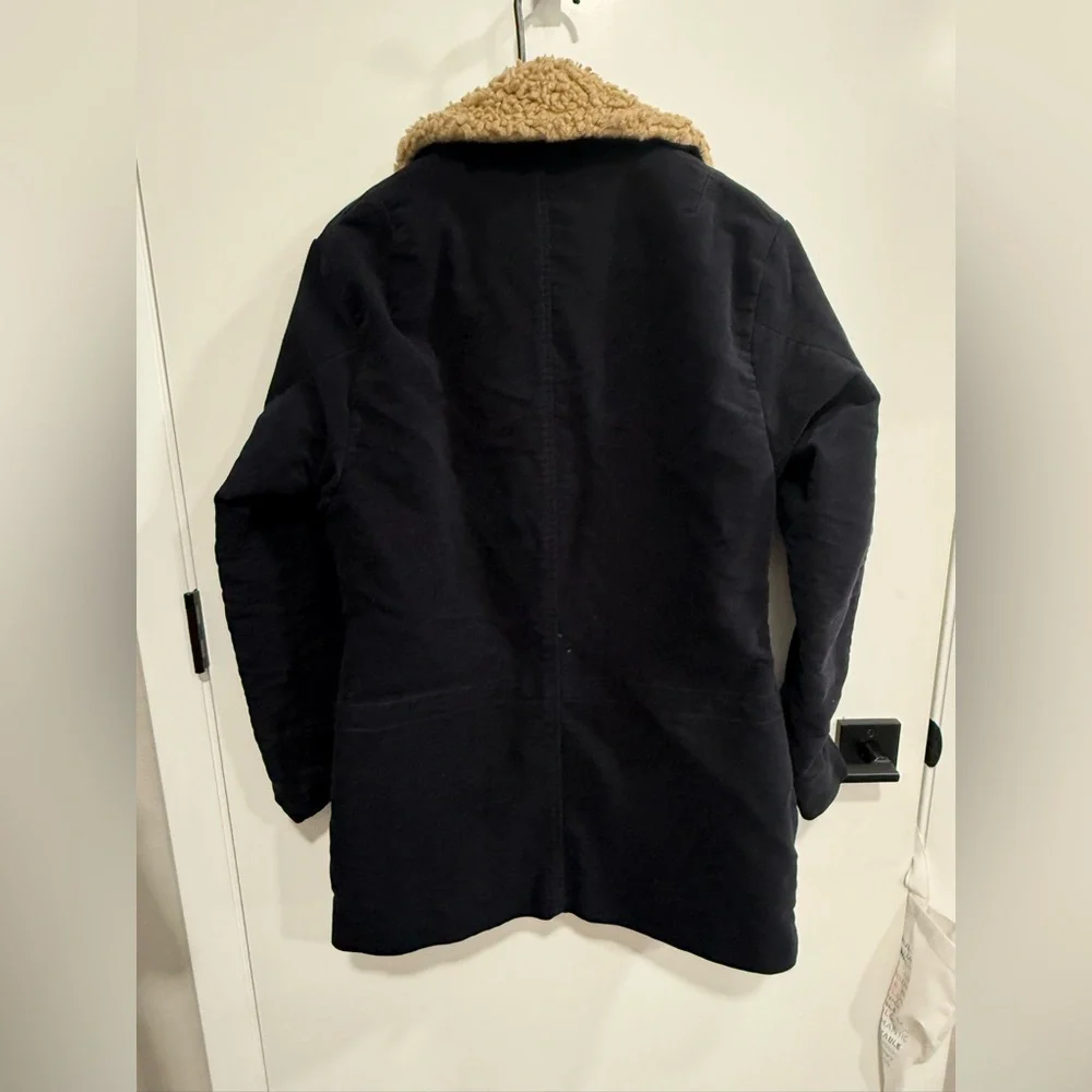Fossil Womens Navy Sherpa Collar Lined Jacket Pockets Size S Vintage Y2K